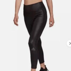 Adidas By Zoe Saldana NWT Sz 1X 7/8 Metallic Black AEROREADY Shine Tights Leggin